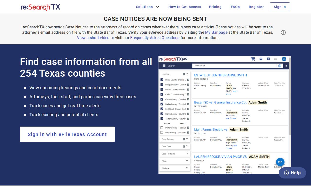 Real County case search cross-check at re:SearchTX