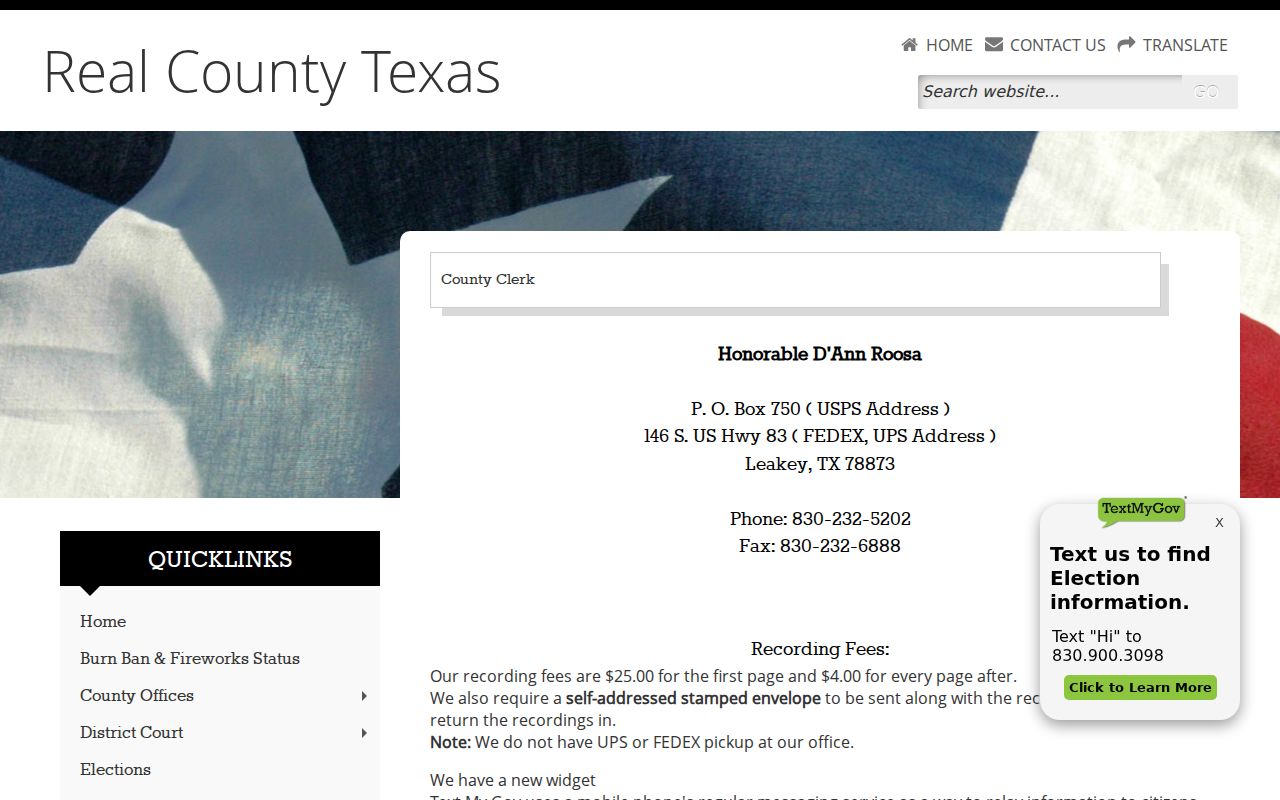 Real County court records County Clerk contact page