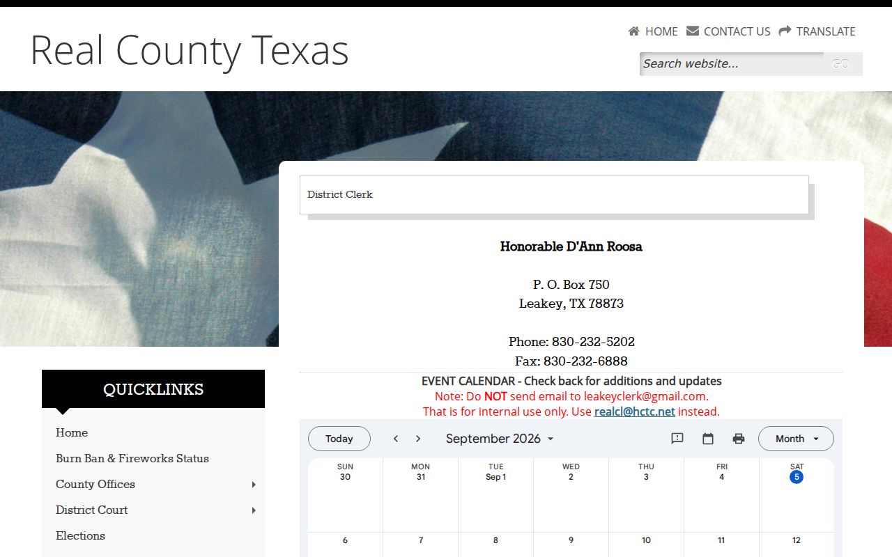 Real County court docket District Clerk office page