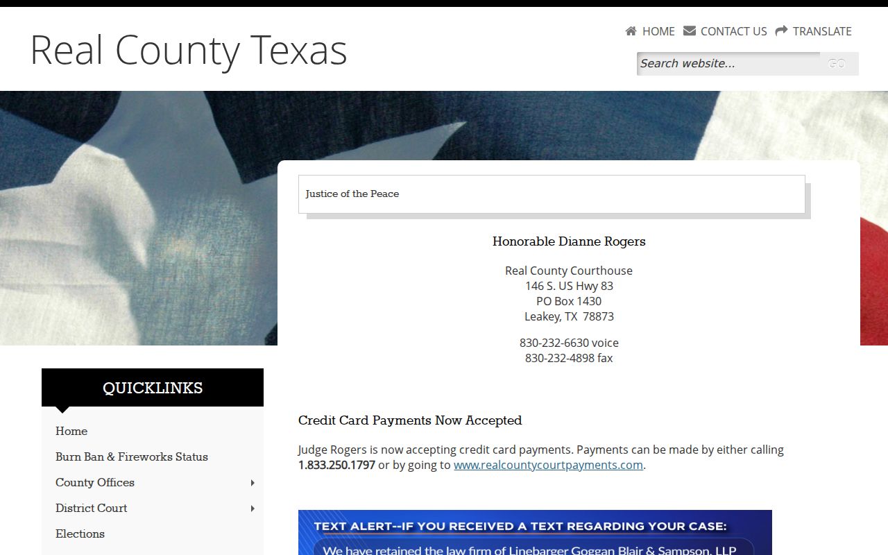 Real County traffic court records Justice of the Peace contact